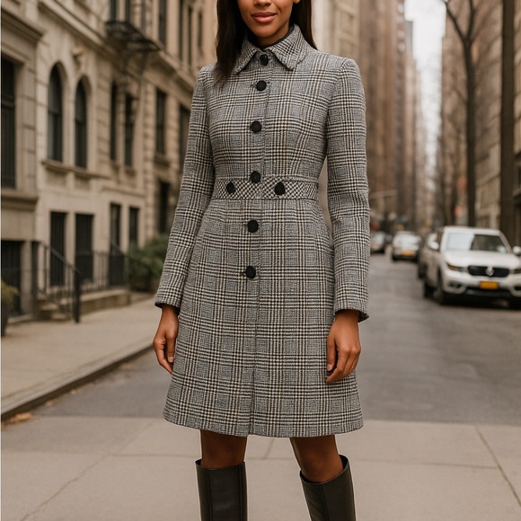 Trina Turk Wool Plaid Print Coat Size 2 - Picture 1 of 11
